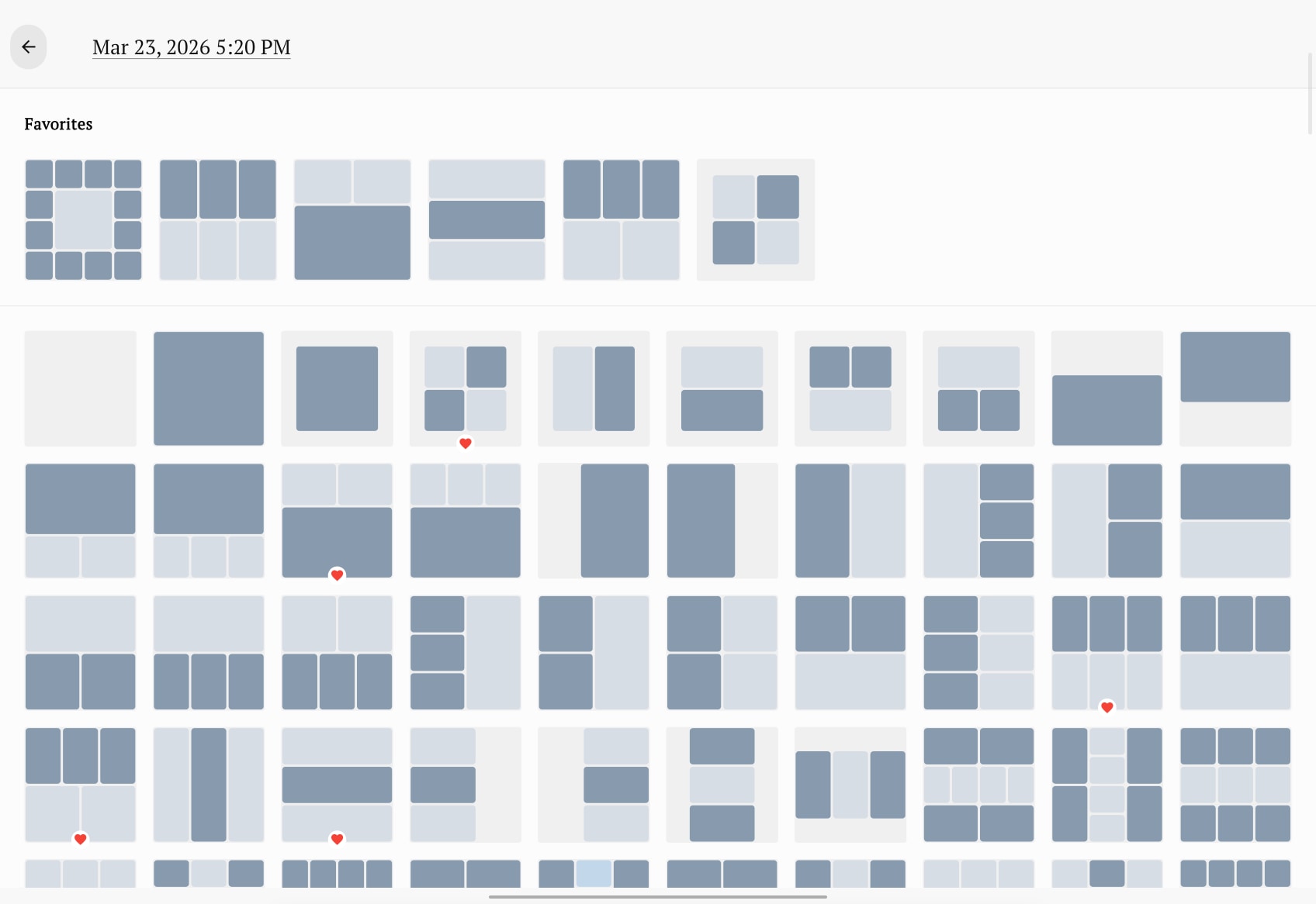 Grid of photo book layout options